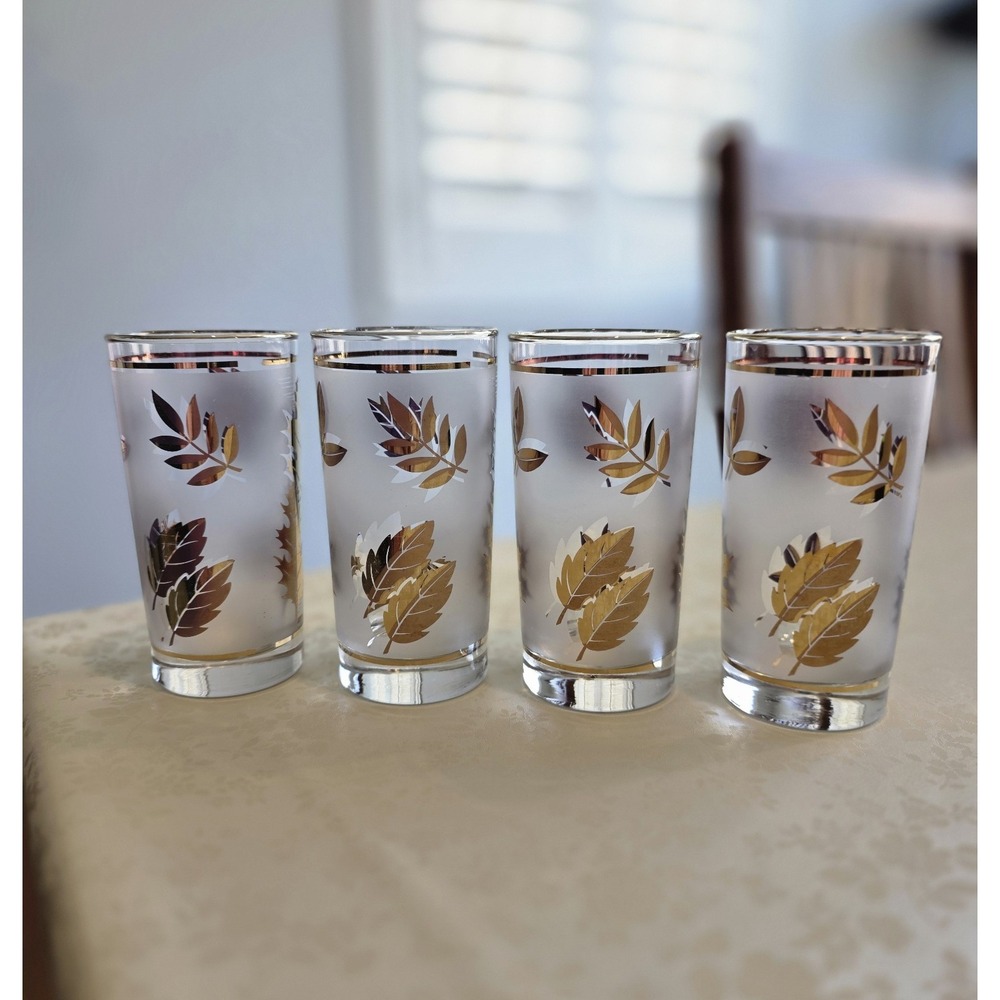 Set Of 4 Vintage Mid Century Libby  Glasses Gold Leaf Frosted Glasses